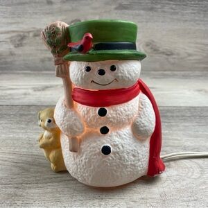 RARE Vintage Jamestown Lighted Snowman  6" Ceramic Porcelain w/ Light Christmas